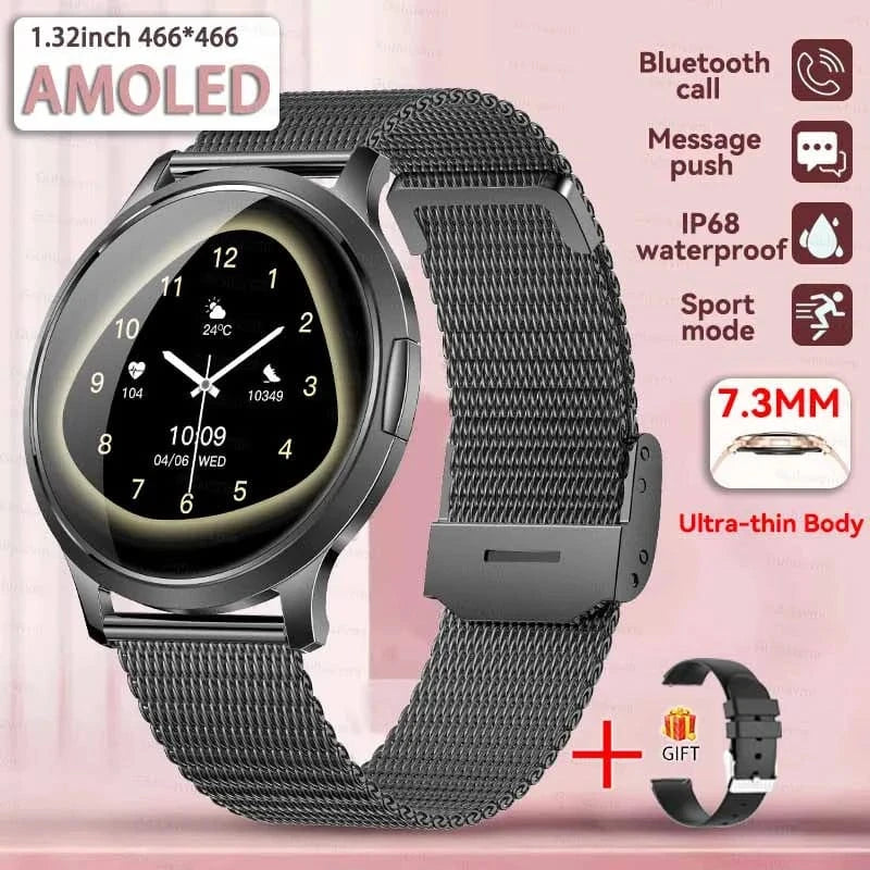 Black Mesh Belt / Fashion watch 2025 New Smart Watch For Women 1.32"HD AMOLED Screen IP68 Waterproof Heart Rate Women Health Ladies Smartwatches For Android ios