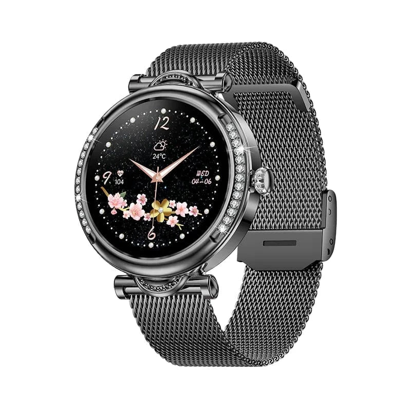 Black metal strap 2024 CF32 1.27 "inch HD Realtek8763EWE Chip with Diamond Ladies Smart Bracelet Women Smart Watch FitcloudPro