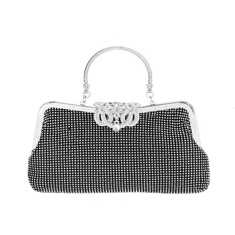 Black New Elegant Encrusted Set luxury clutch diamond Banquet bag metal handle crown metal frame evening bag