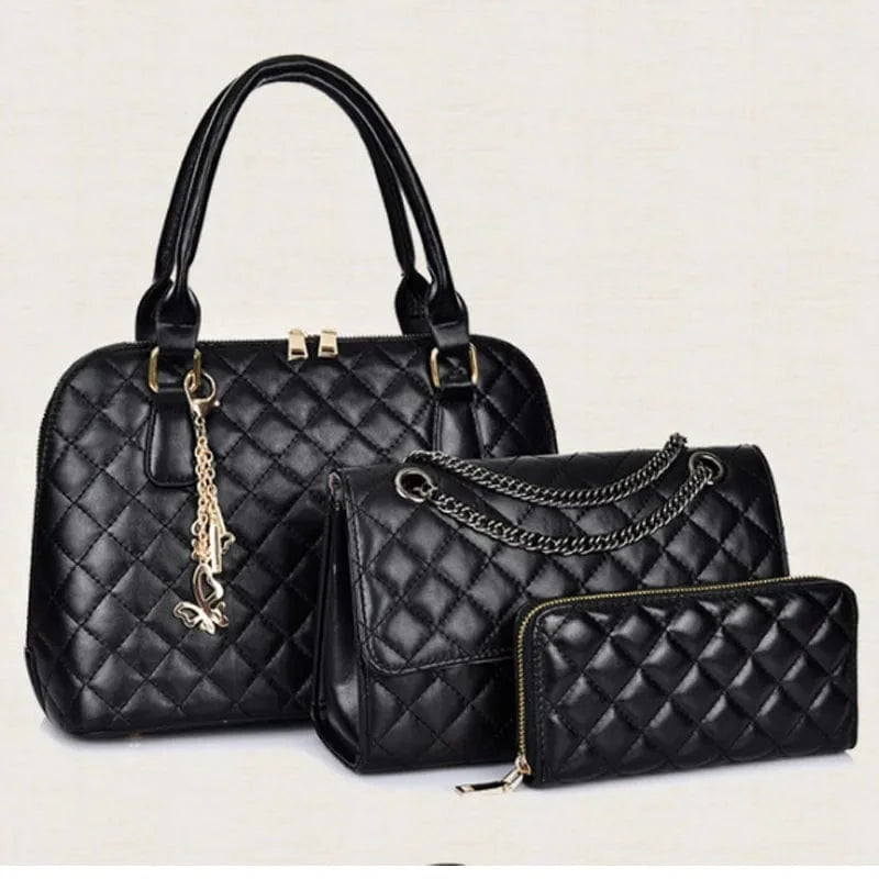 Black New Fashion 3 in 1 Women Handbag Ladies Shoulder Crossbody Bag Purses OEM Customized logo Tote