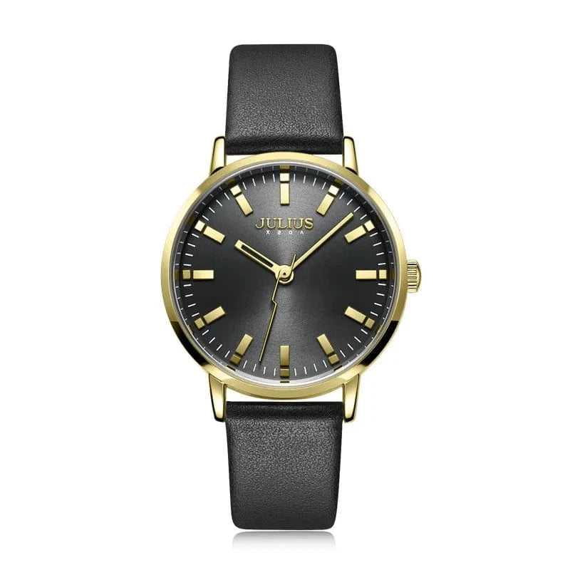 black New Simple Lady Women's Watch Miyota Mov't Fine Fashion Hours Bracelet Simple Real Leather Clock Girl's Birthday Gift Julius Box