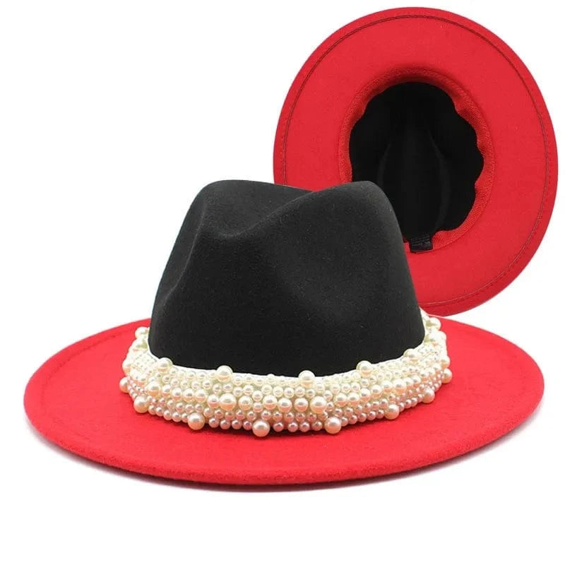 black red Women's Flip top British classic jazz wool hat big cornice fashion flat edge hat Pink Green Sorority Hat