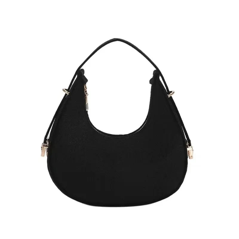 Black Retro fashion simple western handbag bag female 2024 autumn winter new Joker Korean felt cute girls women cloth bag