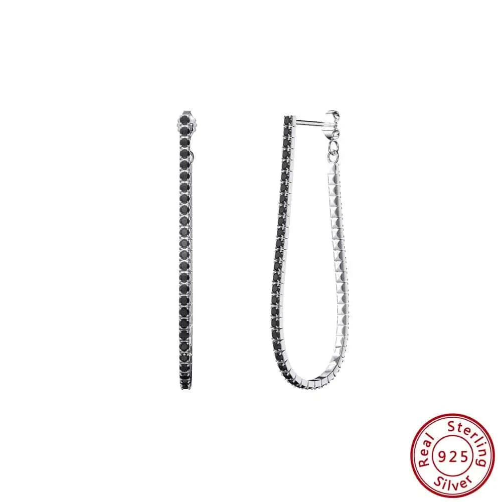 Black RINNTIN SE380 Luxury Jewelry Earings Ellipse Hoop Earrings Tennis Zirconia 925 Silver Oval Hoop Earrings For Women Wedding Gift