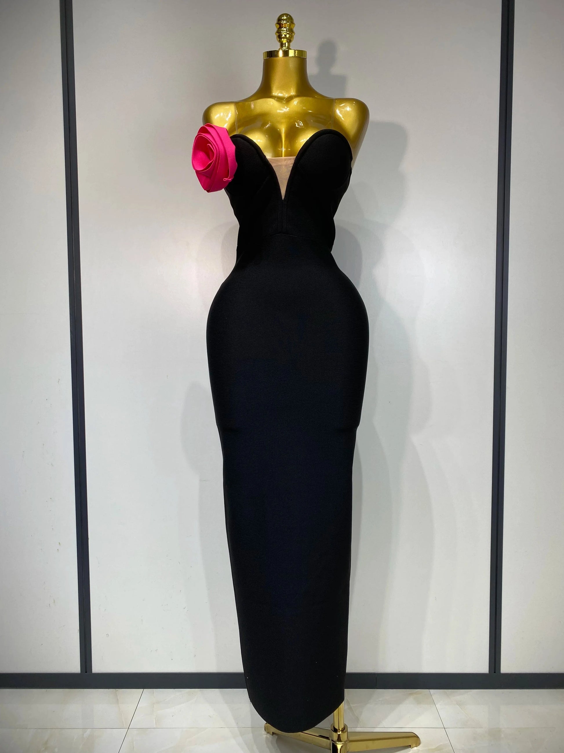 black / S Women Sexy Strapless Backless Flower Patchwork Maxi Long Bandage Dress 2025 Elegant Evening Club Luxury Birthday Party Dresses