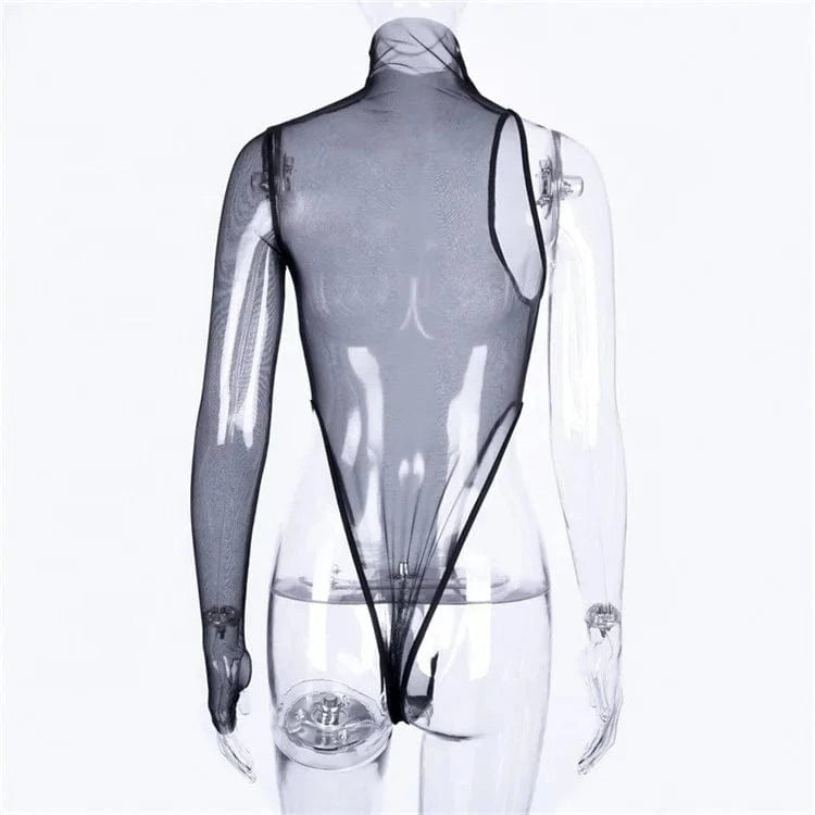 Black See Through Bodysuits Fashion Outfits 2024 Summer Streetwear Bodycon Turtleneck Mesh Top
