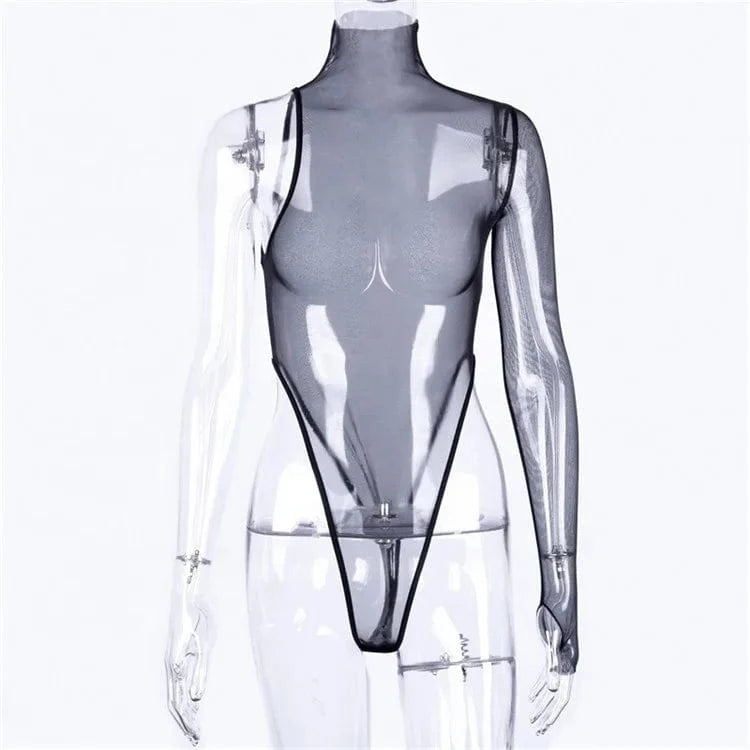 Black See Through Bodysuits Fashion Outfits 2024 Summer Streetwear Bodycon Turtleneck Mesh Top
