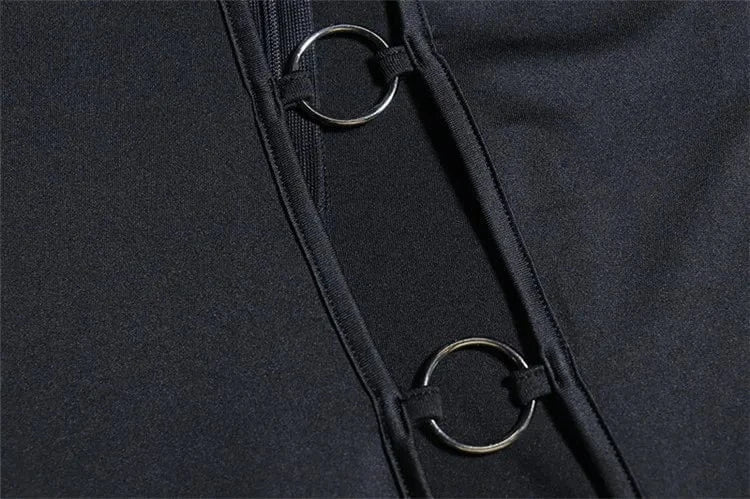 Black Sexy Metal Ring Jumpsuit Women 2024 Hollow Out Bodycon Tracksuit Long Sleeve Romper