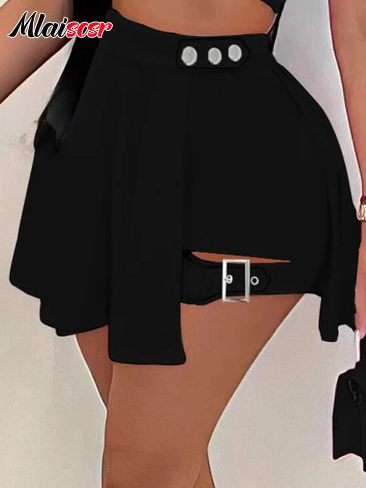 black shorts / M Mlaiscsr Gothic Style Pleated Punk Irregular Ring Shorts Skirt High Waist A-Line Harajuku Mini Pants Sexy Party Night Clubwear