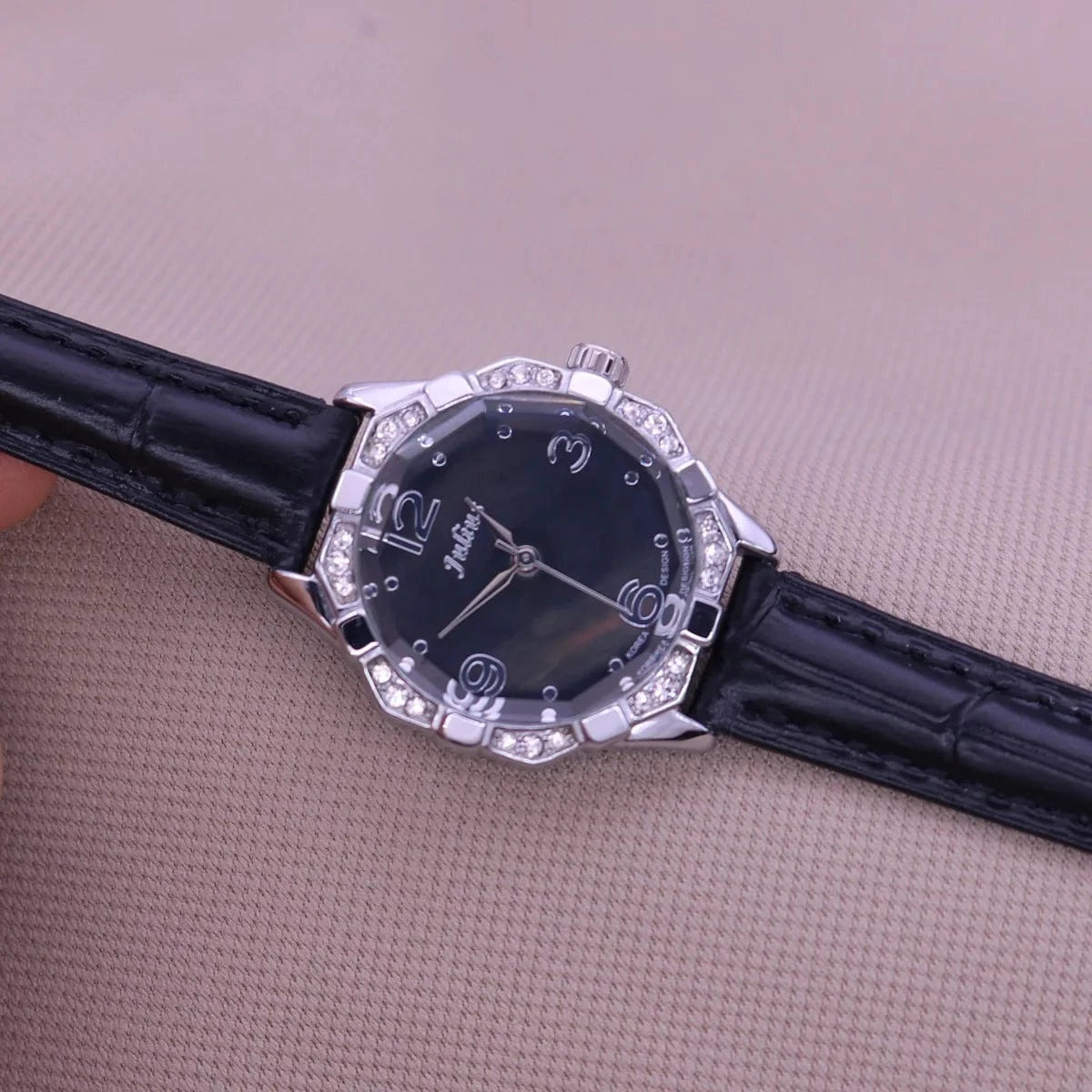 black Small Rhinestones Julius Lady Women's Watch Mother-of-pearl Japan Quartz Fashion Hours Bracelet Leather Girl's Gift No Box