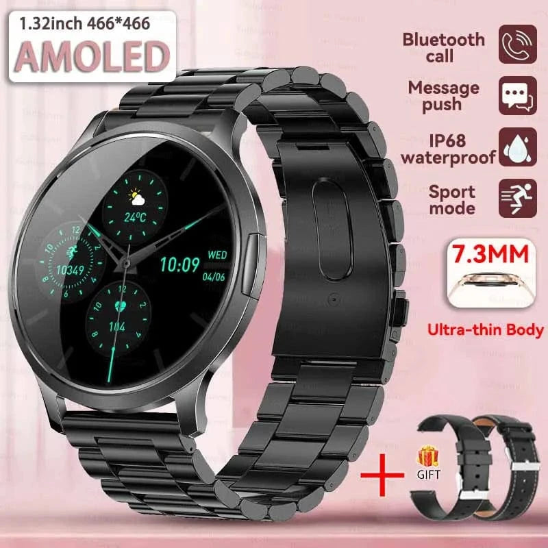 Black Steel 2A / Fashion watch 2025 New Smart Watch For Women 1.32"HD AMOLED Screen IP68 Waterproof Heart Rate Women Health Ladies Smartwatches For Android ios
