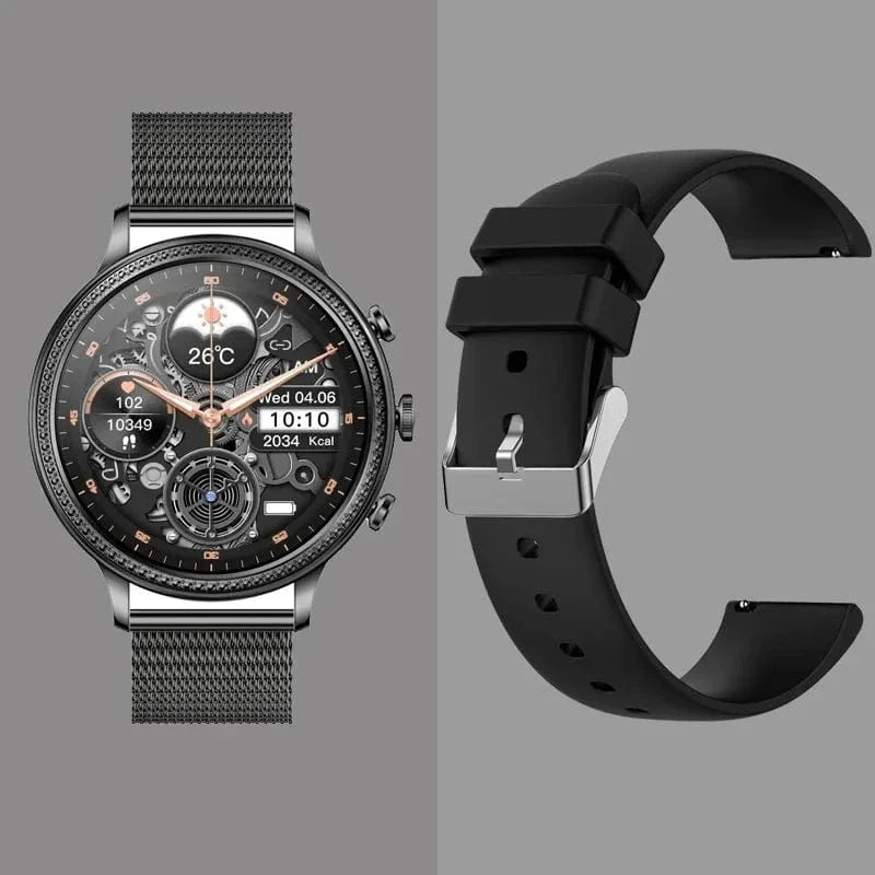 Black steel+black silicone strap 2024 new design fashion V60 Smartwatch Women with 1.39-inch HD screen Health Detection stainless steel bracelet smart watch