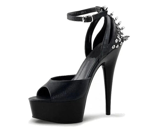 Black stiletto heels 15cm high heels riveted Gothic platform leaky toe fashion striptease shoes women's party sandals