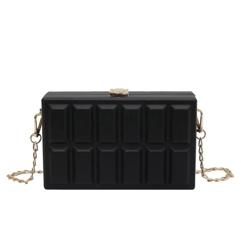 Black Vintage Box Shape Chains Crossbody Bags for Women Small Square Clutch Handbags Purses
