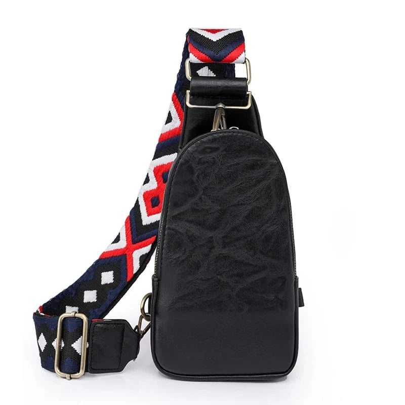 Black Vintage PU Leather Women Chest Bag Small Crossbody Daypack Shoulder Sling Bag for Ladies