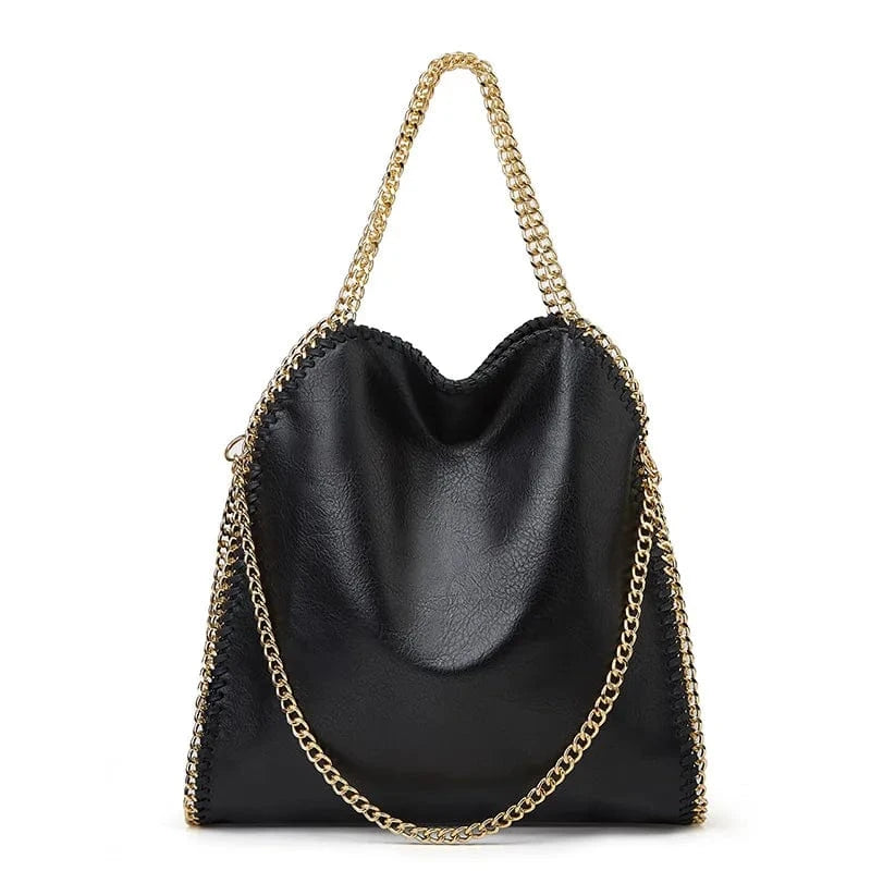 Black with Gold Handle Large Capacity Retro Crossbody Bucket Tote Bag Women New Style Solid Color Zipper Closure Polyester Lining Vintage Logo Pattern