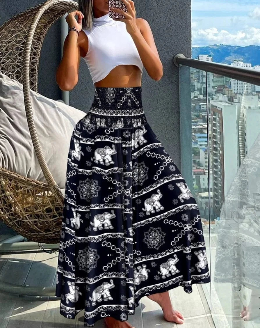 black / XXL 2024 Summer New Women's Leisure Loose Holiday Long Skirt Skirt Women Women's Cheap Clothing and Free Shipping Sales LOOSE