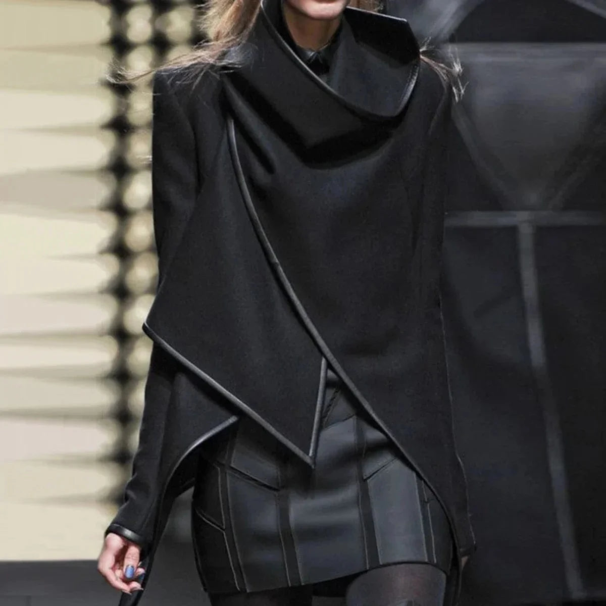 BLACK / XXL Beautyblue Casual Asymmetric Jackets Fashion Long Sleeves Jackets Elegant Split-Joint High-Neck Women's Coats Clothes Female