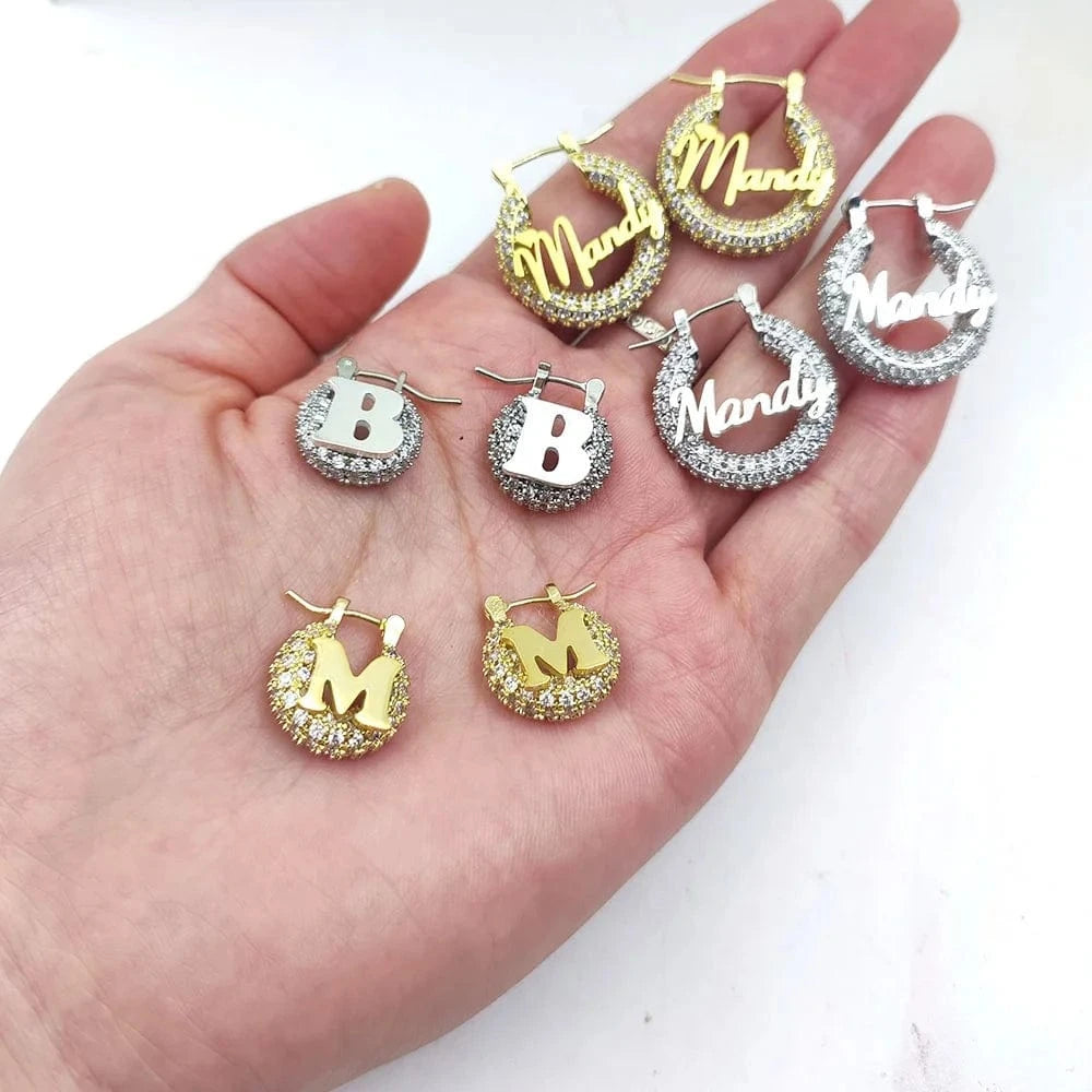Bling 18K Gold Mini Baby Kid initial Hoop Earrings Custom Name Cute Hoops Personalized Initial Letter fashion earrings Jewelry