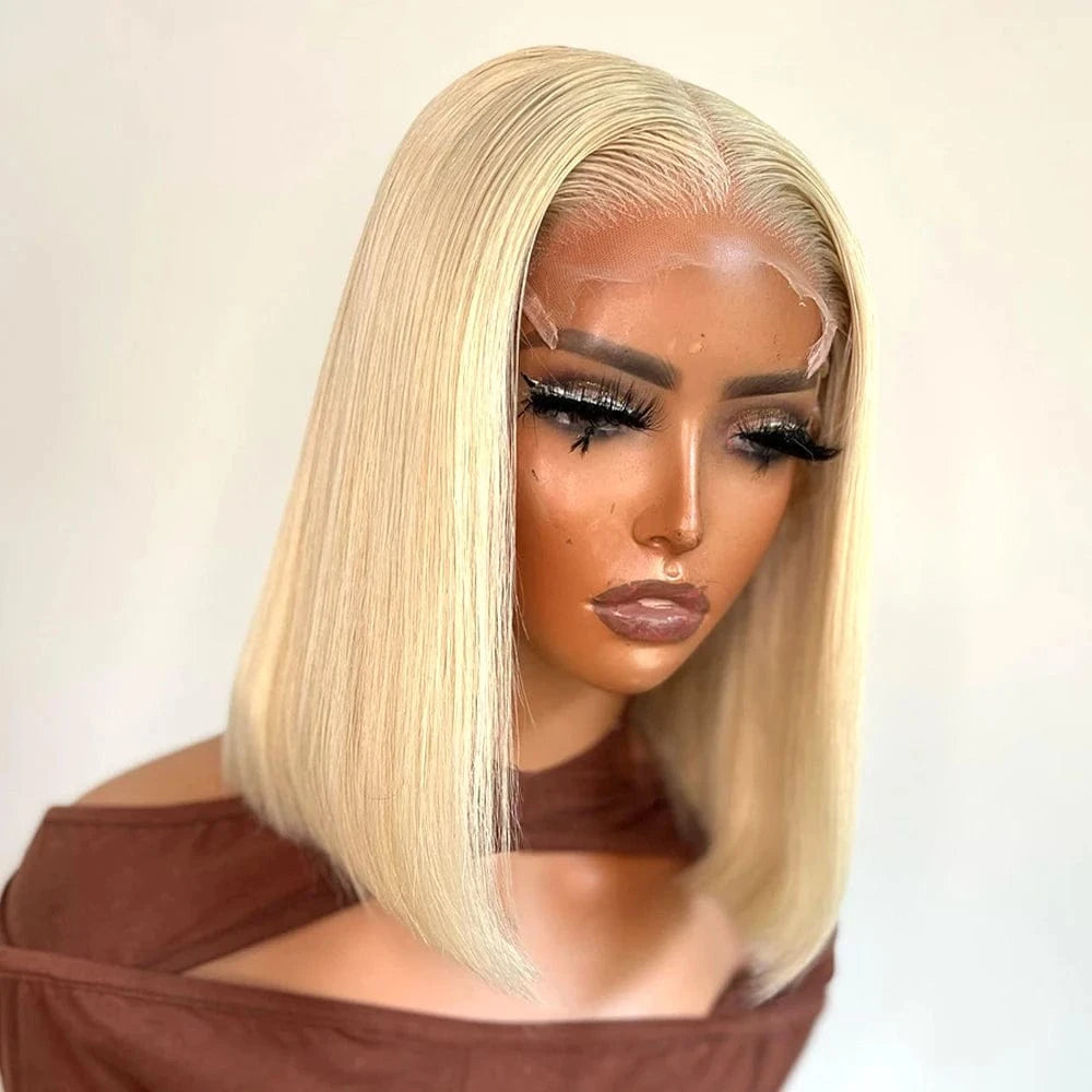 Blonde Bob Wig 13X4 Transparent Lace Front Wigs Pre Plucked Bleached Knots 150% Density 613 Straight Short Human Hair BOB Wig