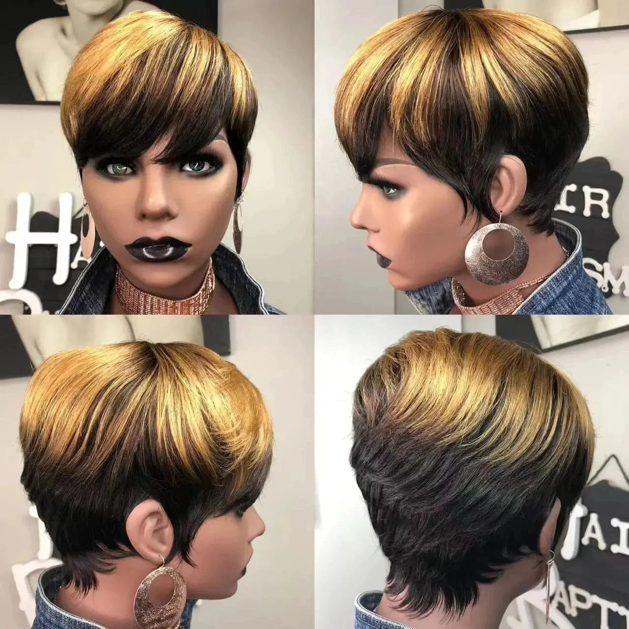 Blonde Ombre Human Hair Wig 1b27# Short Pixie Wigs Human Hair Short Pixie Cut Duby Wig Cheap Full Machine Cospaly Wigs for Women