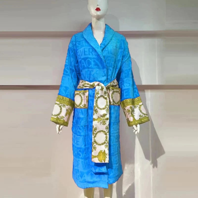Blue 100% Cotton Solid Color Towel Shawl Bathrobe Fashion New Hot Selling Men's Women's Nightwear Bathrobe Sexy Lingerie 2 Orders