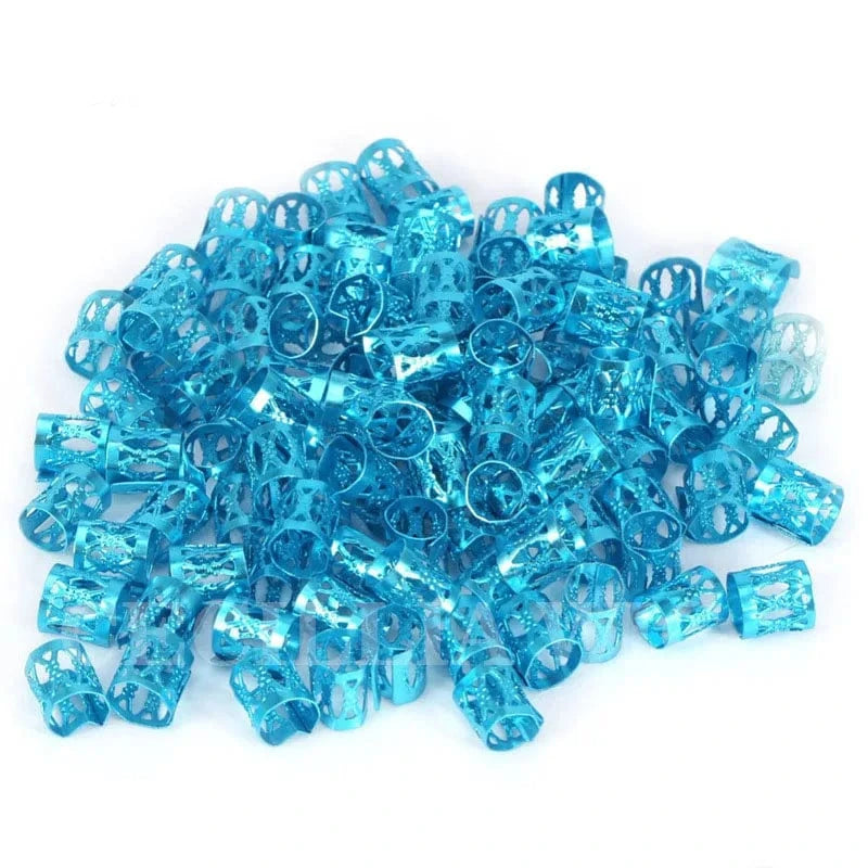 BLUE 100pcs Hair Beads For Dreadlocks Braid Cuff Clip Red Silver Golden Blue Green Crochet Braid Tools Braid Accessories Hair Beads