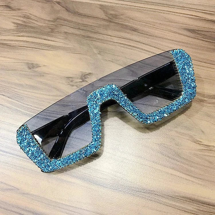 Blue 2024 New Arrivals Bling Studded High Quality Glitter Luxury Designer Sun Glasses Shades Rhinestone Square Sunglasses For Woman