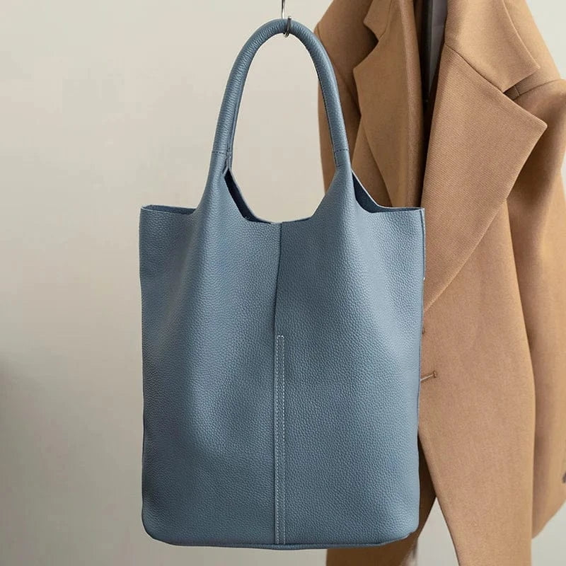 Blue / 29x14x33cm Bucket Bag Ladies Luxury Women Tote Bag Casual Genuine Cow Leather Shoulder Bags ladies Tote Handbags Big Shopper Bag for Female