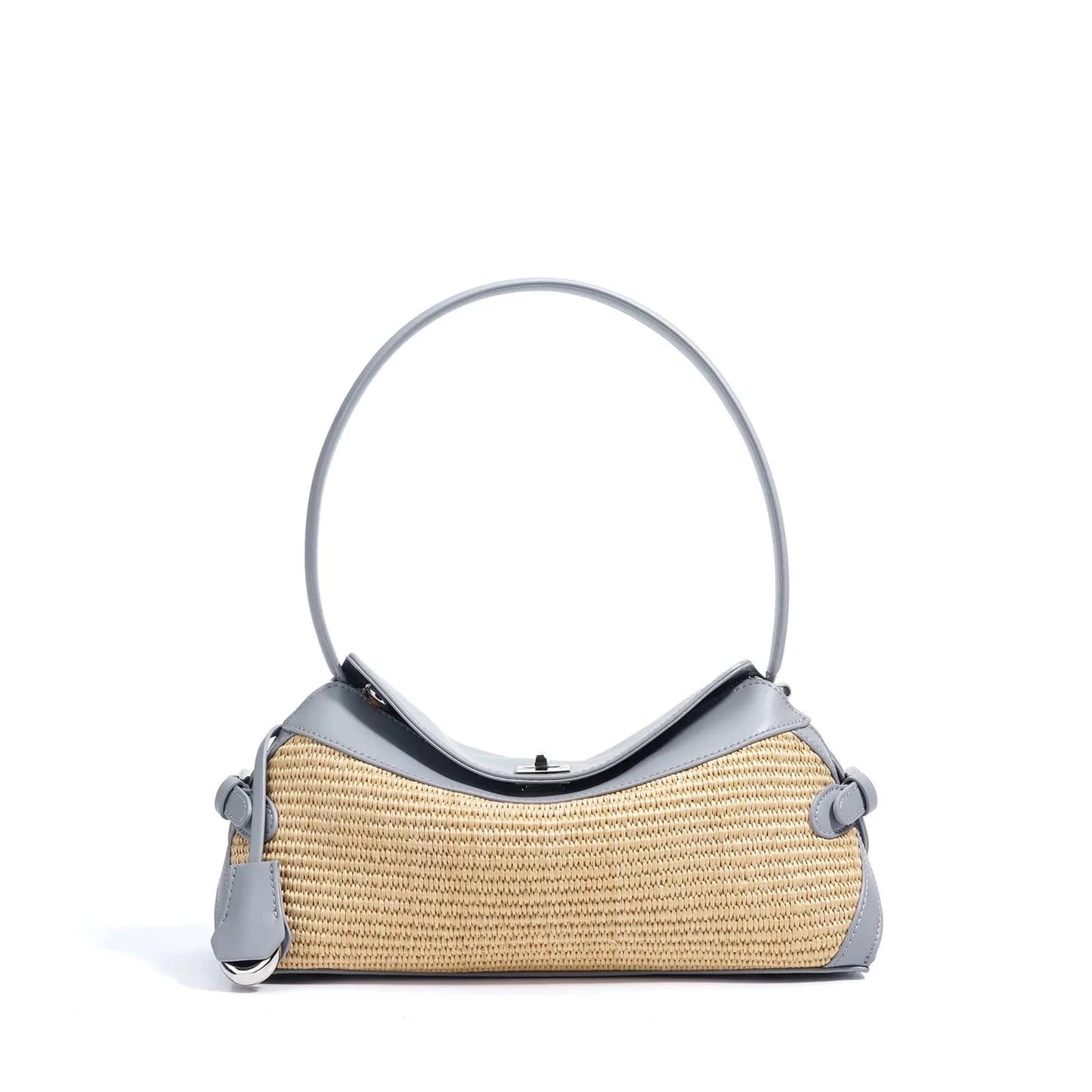 Blue / 30*10*15cm 2025 Lightweight Simple Fashion Sling Raffia Crossbody Tote Bag High Quality Genuine Leather Handmade Woven Straw Underarm
