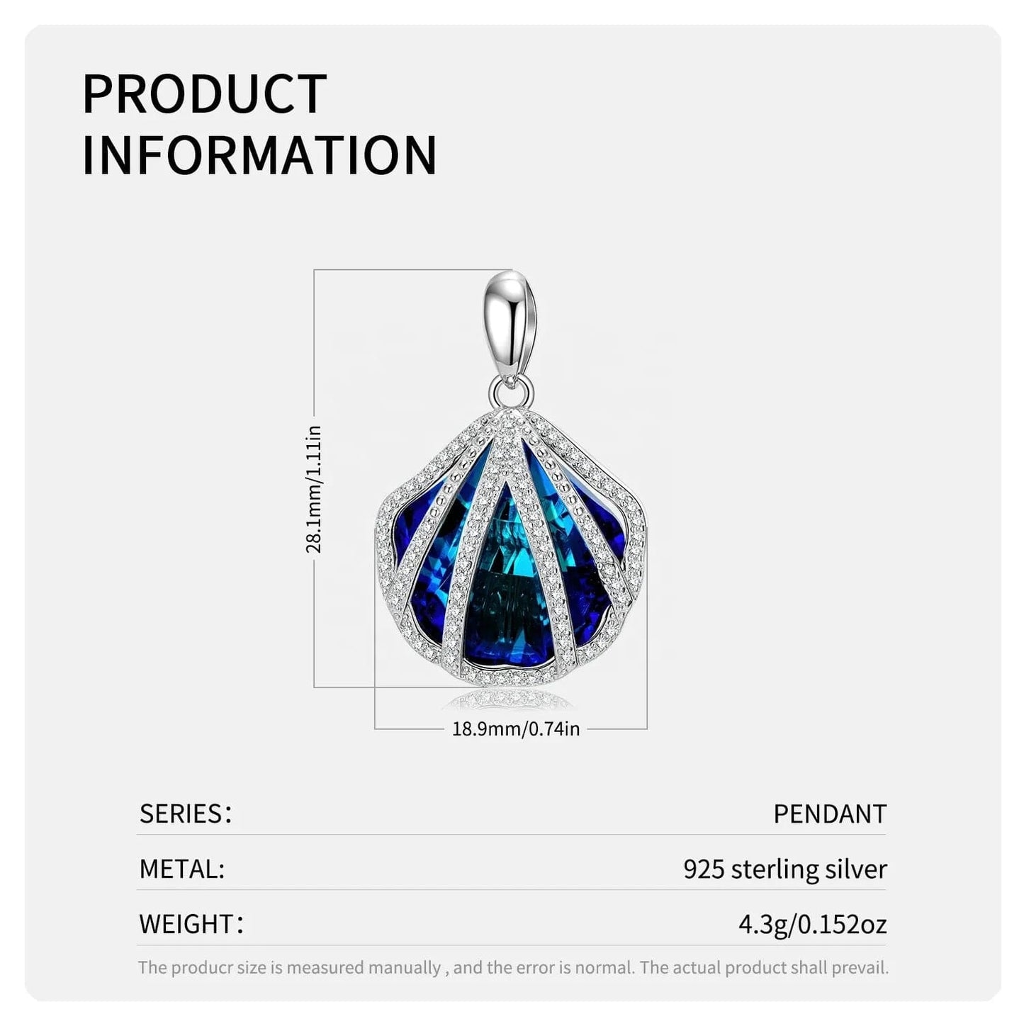 Blue Crystal Seashells Pendant Necklaces Jewelry Authentic 925 Sterling Silver for Fashion Women Necklace Jewelry Fine Accessory
