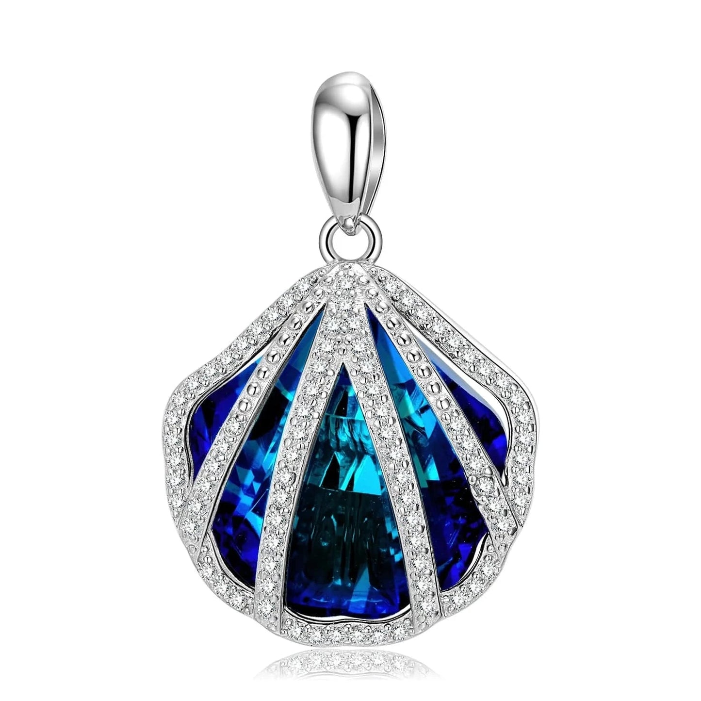 Blue Crystal Seashells Pendant Necklaces Jewelry Authentic 925 Sterling Silver for Fashion Women Necklace Jewelry Fine Accessory