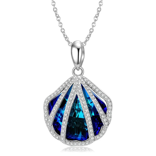 Blue Crystal Seashells Pendant Necklaces Jewelry Authentic 925 Sterling Silver for Fashion Women Necklace Jewelry Fine Accessory
