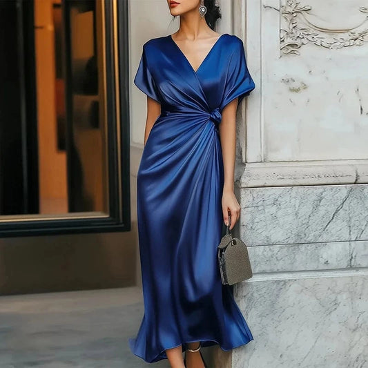 Blue Dresses / M Modigirl Asymmetric Banquet Dresses for Women Summer Fall V-neck Wedding Guest Dresses Elegant Birthday Maxi Dresses Woman 2025
