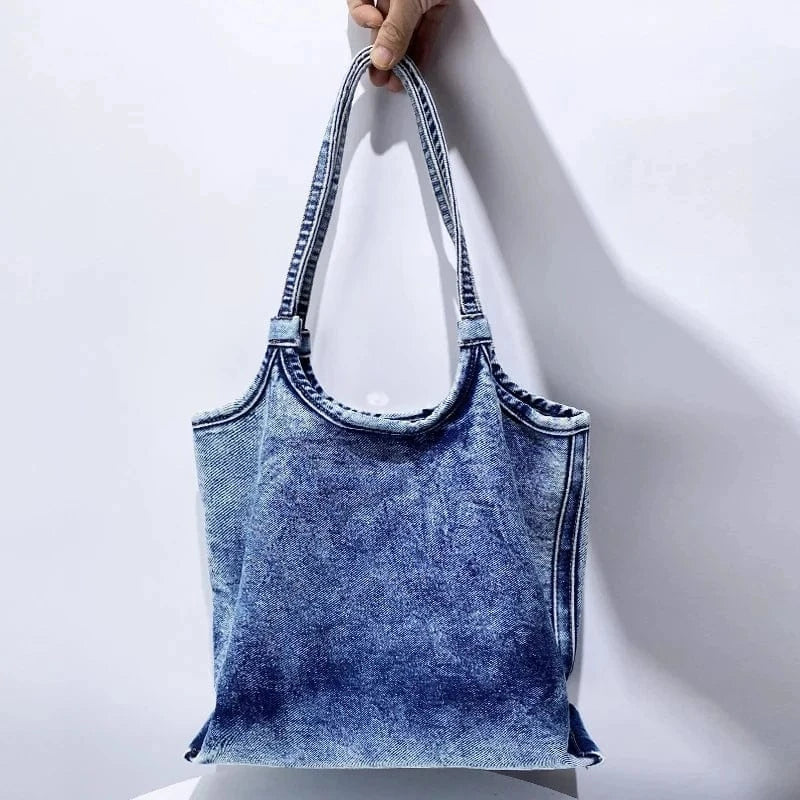 BLUE England Style Tote Bags For Women Luxury Designer Handbag And Purses 2024 New In Vintage Denim Washing Process Underarm Shoulder