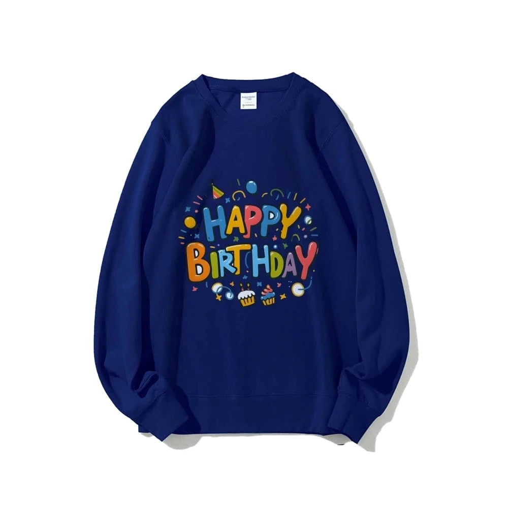 Blue / L Birthday Graphic Casual Sweatshirt Trendy Multi-Colored Cotton Soft Top New Fashion Crew Neck Pullover Long Sleeve Loose Sweater