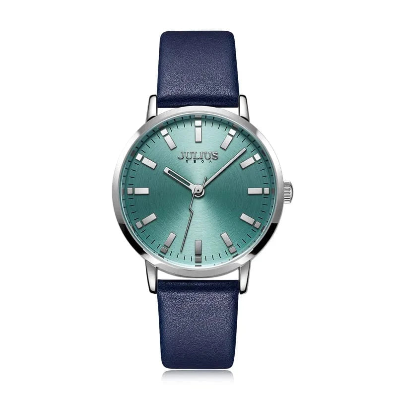 Blue New Simple Lady Women's Watch Miyota Mov't Fine Fashion Hours Bracelet Simple Real Leather Clock Girl's Birthday Gift Julius Box