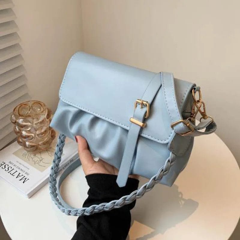 blue New Style Fold Fashion Weave Crossbody Girls Leather Chains for Hand Bags Women