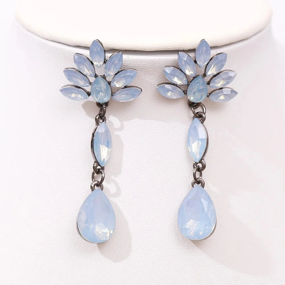 blue opal earring DIEZI Baroque Vintage Black Metal Green Red Crystal Opal Tiara For Women Wedding Party Dress Elegant Queen Bridal Bride Crown