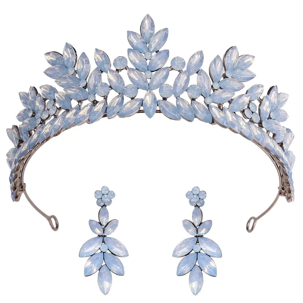 blue opal set DIEZI Baroque Vintage Black Metal Green Red Crystal Opal Tiara For Women Wedding Party Dress Elegant Queen Bridal Bride Crown