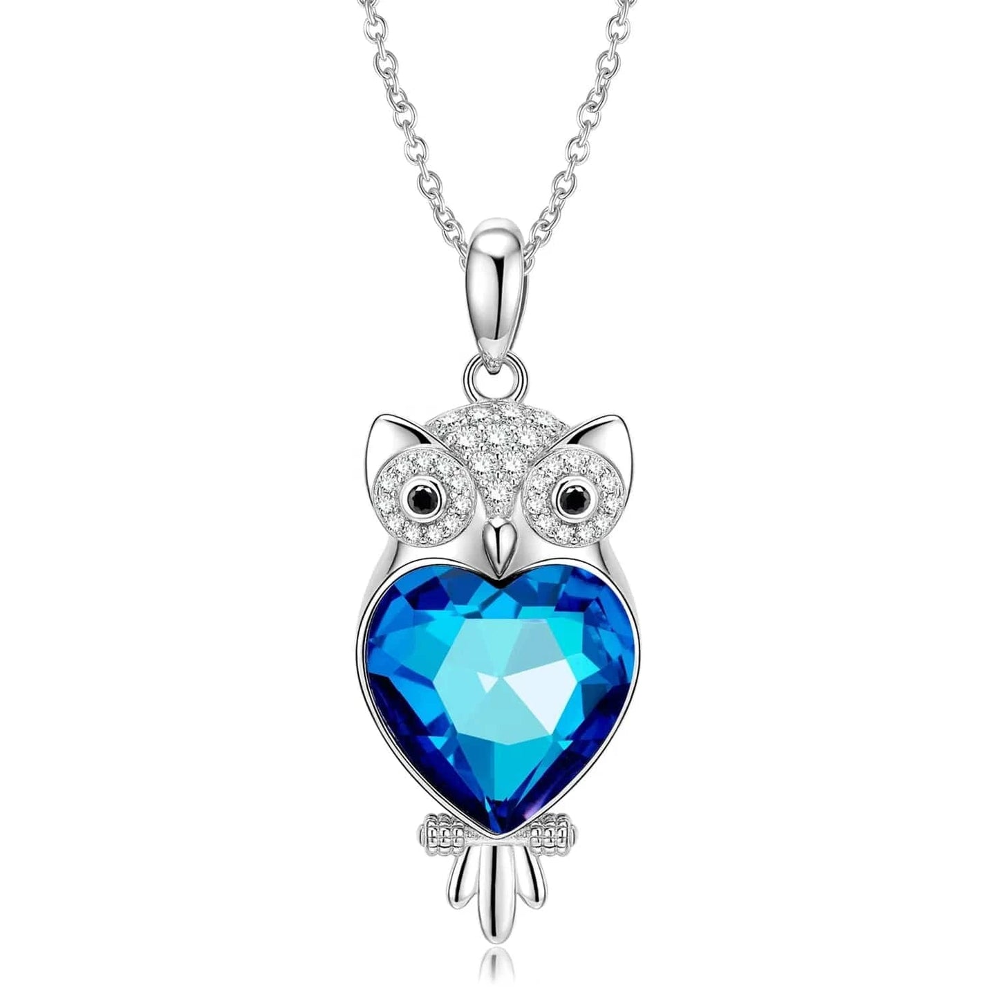 Blue Owl with Crystal Zirconia Necklace Pendant and Stud Earring Sets Authentic 925 Sterling Silver for Women Jewelry making