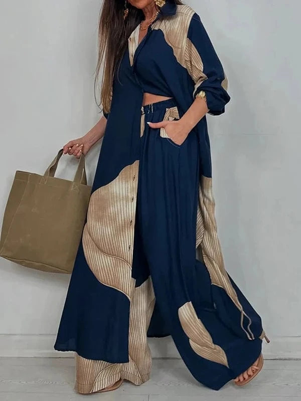 Blue Pants / M Beautyblue Elegant Women's Pants Floral Printed Trousers Casual Loose Contrast Color Drawstring Elasticity Wide Leg Pants Female