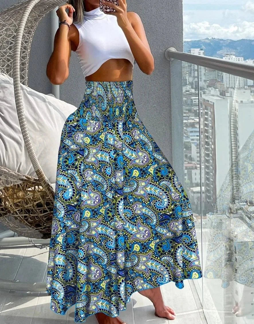 Blue / S 2024 Summer New Women's Leisure Loose Holiday Long Skirt Skirt Women Women's Cheap Clothing and Free Shipping Sales LOOSE