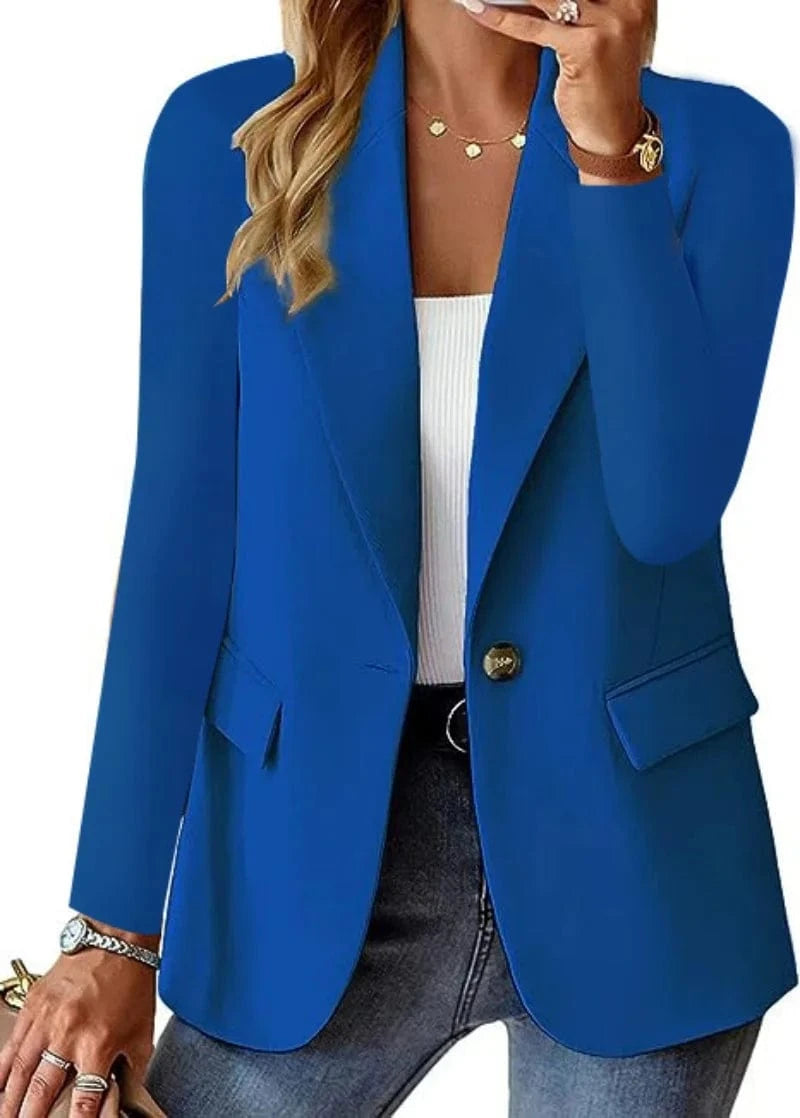 Blue / S Women's Single Button Straight Anti-Wrinkle Jacket Long Sleeve Jacket Formal Business Path OL Office Lady Spring and Fall
