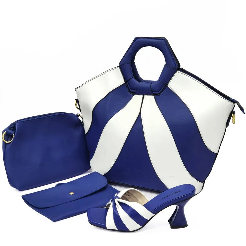 BLUE Turkey African Italian Women Ladies Matching Leather Handbag Shoes And Bag Shoes Set Bags Handbag Tote Leather Bag Fanny