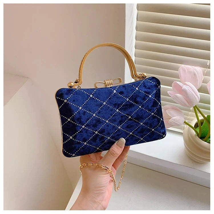 blue Wholesale New Fashion Velvet Ladies Box Bags Handbag Shoulder Crossbody Luxury Women Hand Dinner Bags For Party