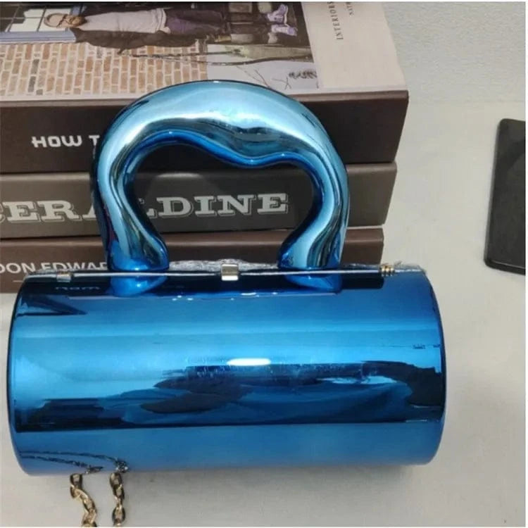 Blue Women's Handbag Bags For Women 2024 Party Clutches Fashion Cylinder Mini Evening Purse Crossbody Shoulder Bag Gold Box Clutch