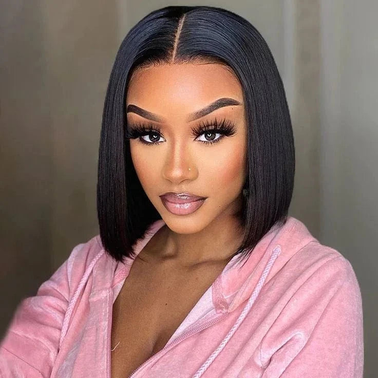 bob 150% density / 8 Inches Ready To Ship 13x4 Transparent Lace Front Wigs Bob Short Straight 150% Density Human Hair Wig Middle Parting for Women