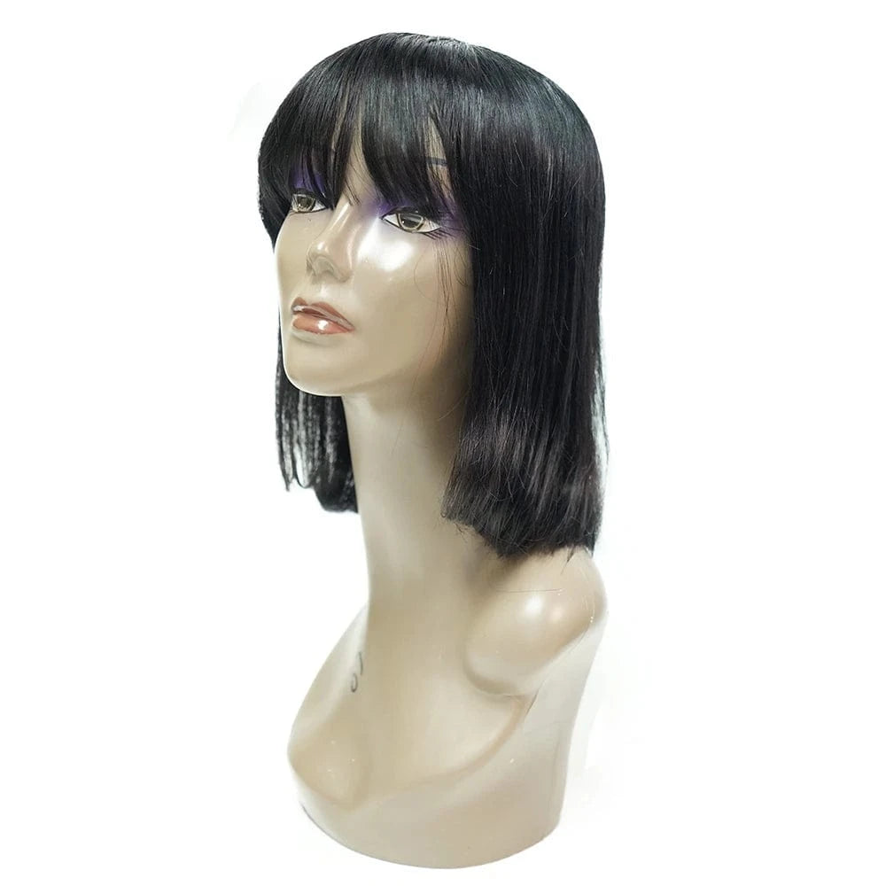 Bob Wig with Fringe / 14 Inches Vigin Full Machine No Lace Peruvian Bob Wig With Bang,Colored Human Hair Short Bob Wigs,12 Inch 613 Blonde Bob Wigs