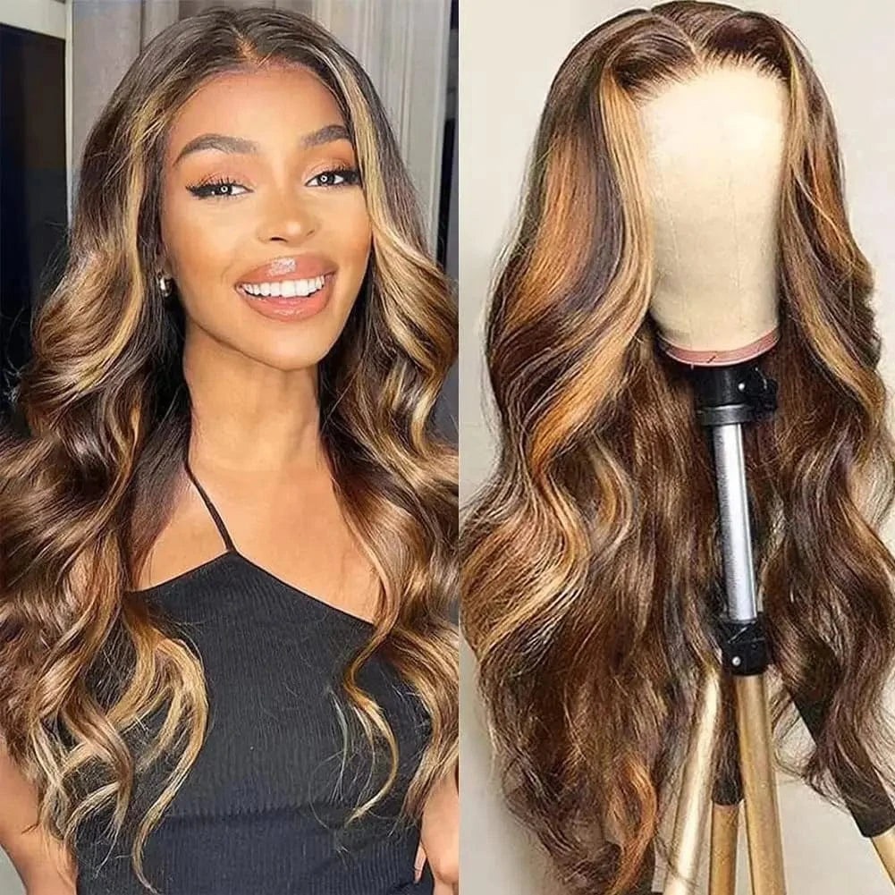 Body Wave / 10 Inches #33 Auburn Brown Red Color Curly Body Wave 13x4 Lace Frontal Wigs Transparent Lace Glueless Human Hair Wig